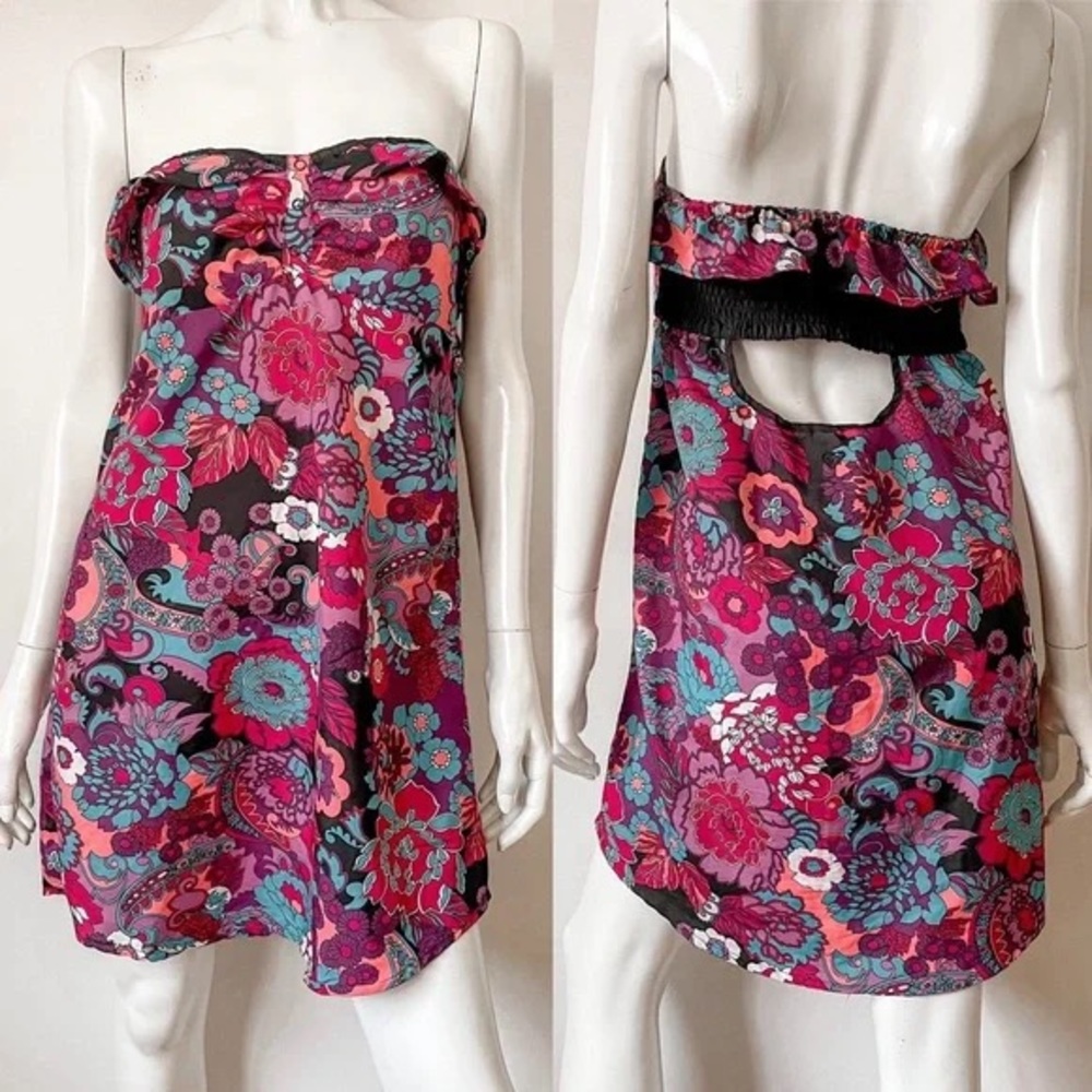 Roxy Floral Back Key Hole Strapless Sun Dress, XL